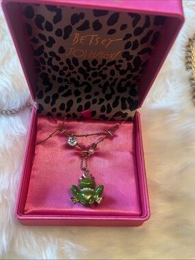 Betsey Johnson Gold-Tone Necklace with Green Frog and Crystal Accent